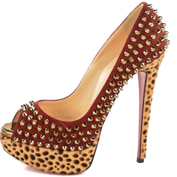 Christian Louboutin Lady peep spikes leopard heels